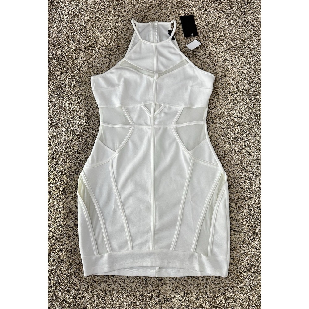 Privy Women's Size L Sexy Mesh Fitted Bodycon Cocktail Dress Powerknit‎ White
